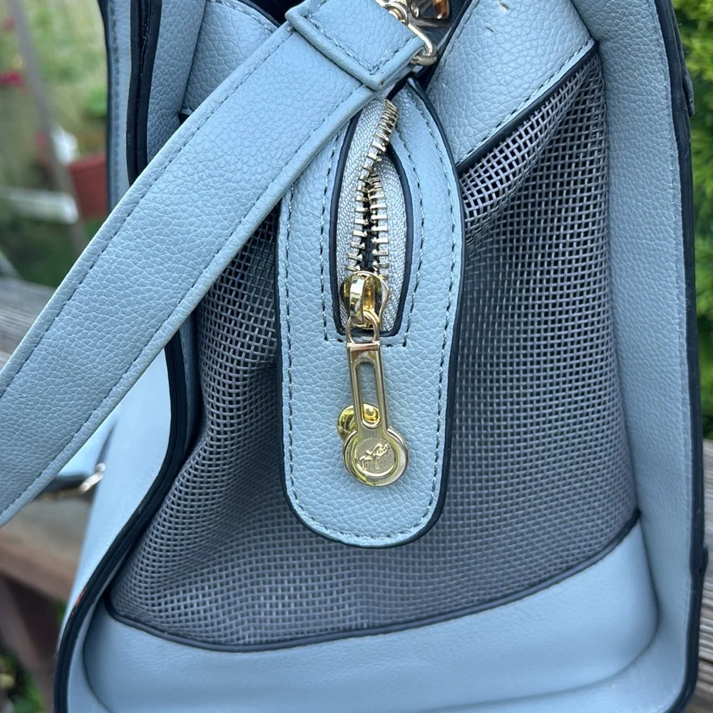 Dog Carrier in PU LEATHER light blue crossbody/tote
